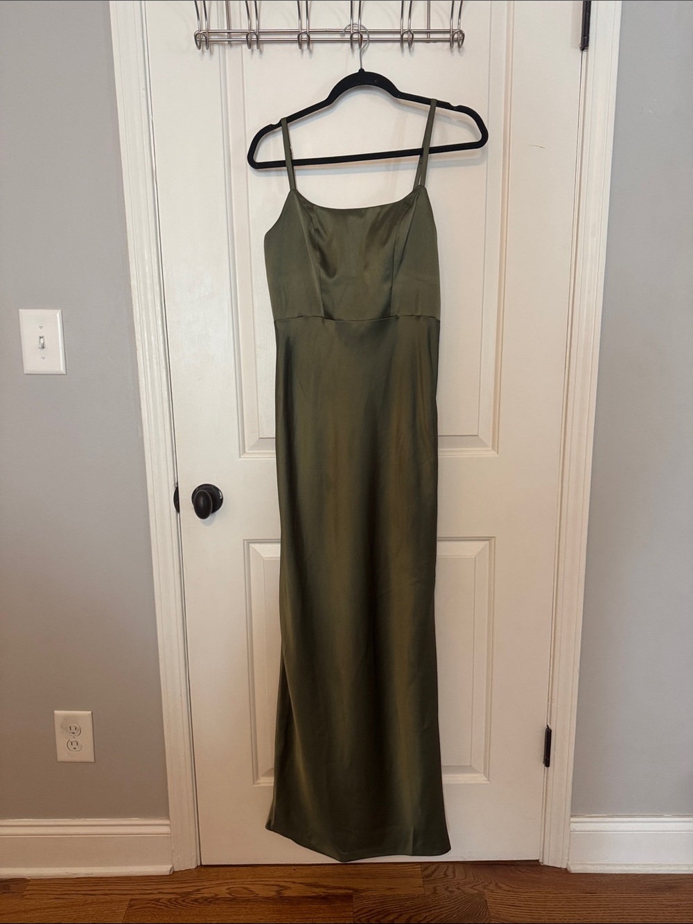 Revelry Moss Remi Satin Maxi Slip Dress with Spaghetti Straps